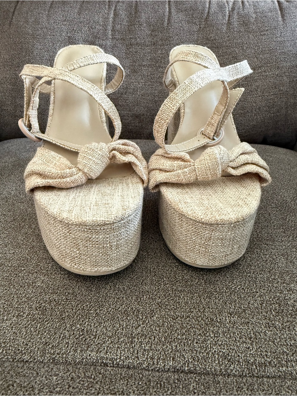 SHEIN Beige Knotted Platform Sandals with Ankle Straps
